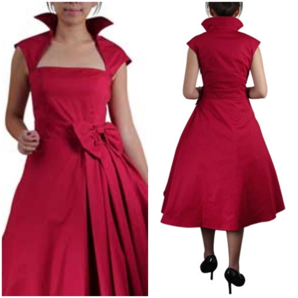 Pin Up Bow Collar Swing Dance Dress - Picture 4 of 5